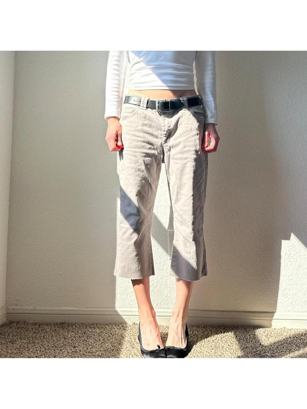 Vintage y2k low rise wide leg flare tan khaki cropped casual chino pants /capris